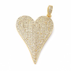 Прозрачный Стойка металлическая латунная микропрофилированная кубическая циркония подвески, реальный 18 k позолоченный, долговечный, без свинца и без кадмия, сердце, прозрачные, 45x30x3 мм, отверстие : 7x4.8 мм
