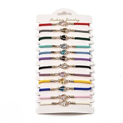 (52) Непрозрачная лаванда 12шт 12 цвета полиэстер браслеты, стеклянные звенья и латунная микропаве кубический цирконий фурнитура для женщин, клубника, разноцветные, 7-1/4 дюйм (18.5 см)