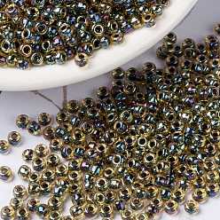 (RR343) Dark Lime Lined Peridot MIYUKI Round Rocailles Beads, Japanese Seed Beads, (RR343) Dark Lime Lined Peridot, 8/0, 3mm, Hole: 1mm, about 422~455pcs/bottle, 10g/bottle