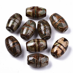 Узор Волны Тибетского стиля бусы дзи, природных бисера агат, окрашенная и подогревом, овальные, волновая картина, 22~23x14~15 мм, отверстие : 1.6~3 мм