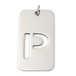 Letter P 304 подвески из нержавеющей стали, с целью перехода в кольце, прямоугольник с полой буквой-подвеской, анти-тускнение, лазерная резка, Письмо P, 49.5x28x1.5 мм, отверстие : 6.5 мм