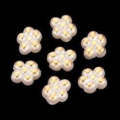 Creamy White ABS Plastic Imitation Pearl Beads, Golden Metal Enlaced, Flower, Creamy White, 14.5x13x7.5mm, Hole: 1.8mm, about 555pcs/500g