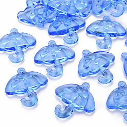Blue Transparent Acrylic Pendants, Umbrella with Bowknot, Blue, 42.5x38x7.5mm, Hole: 3x3.5mm, about 109pcs/500g