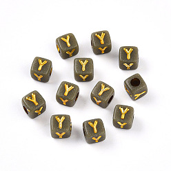 Letter Y Покрытие акриловыми шариками, куб с письмом, золотой металл обвитыми, Письмо Y, 4.5x4.5x4.5 мм, отверстие : 2 мм, Около 6250 шт / 500 г