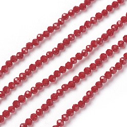 Dark Red Transparent Glass Beads Strands, Faceted, Round, Dark Red, 2mm, Hole: 0.5mm, about 164~182pcs/strand, 14.8~15.7 inch(37.5~40cm)
