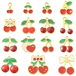 (52) Непрозрачная лаванда 15 шт 15 стили 304 подвески из нержавеющей стали, с эмалью, ионное покрытие (ip), вишня, разноцветные, 9.5~18x5.5~18x1.4~1.5 мм, 1 шт / стиль