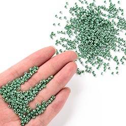 Medium Sea Green Glass Seed Beads, Opaque Colors Lustered, Round, Medium Sea Green, 3mm, Hole: 1mm, about 10000pcs/pound