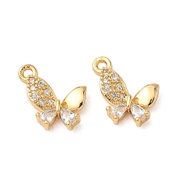 Настоящее золото 18K Латунные микропаве прозрачные кубические циркониевые подвески, бабочка, без никеля , реальный 18 k позолоченный, 11x11.5x3 мм, отверстие : 1.2 мм