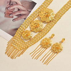 Golden Iron Floral Tassel Earrings & Necklaces Set for Women, Golden, 23.62 inch(60cm)
