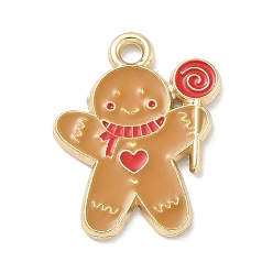 Gingerbread Man Рождественские эмали сплава подвески, золотые, Колобок, 20x15.5x1.2 мм, отверстие : 1.8 мм
