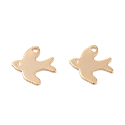 Plaqué 18K Or Véritable 201 charmes en acier inoxydable, Coupe au laser, avaler, réel 18 k plaqué or, 11.5x12x0.5mm, Trou: 1.4mm
