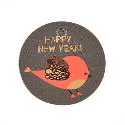 Разноцветный Бумажные подарочные бирки, хэндж теги, для декоративно-прикладного искусства, на Рождество, плоский раунд с рисунком птицы и слова с новым годом, красочный, 30x0.3 мм, отверстие : 3 мм