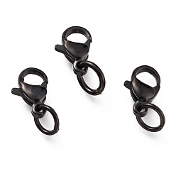 Electrophoresis Black 304 Stainless Steel Lobster Claw Clasps, With Jump Ring, Electrophoresis Black, 9x5.5x3.5mm, Hole: 3mm, Jump Ring: 5x0.6mm
