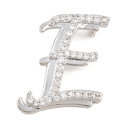 Letter E Pendentifs en laiton zircon cubique transparent, charmes de lettre, plaqué longue durée, crémaillère plaquage, sans plomb et sans cadmium, platine, lettre e, 24x21x6.5mm, Trou: 3mm