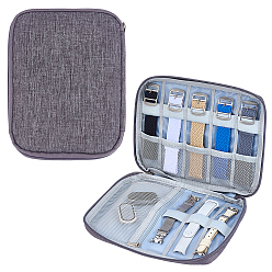 Gray 1Pc Potatble Nylon Jewelry Organizer Zipper Bags, for Rings Earrings Necklaces Bracelets, Rectangle, Gray, 22.5x17.5~18x0.9~1.5cm