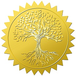 Tree of Life 12 листы самоклеящиеся наклейки с тиснением золотой фольгой, круглые точки медаль декоративные наклейки для печати конверта карты, древо жизни, размер: около 165x211 mm, наклейки: 50 мм, 12шт / лист