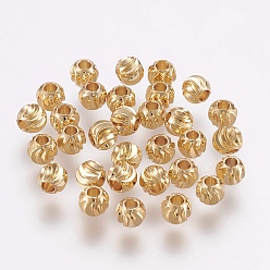 Real 18K Gold Plated Brass Spacer Beads, Long-Lasting Plated, Corrugated Round, Real 18K Gold Plated, 5x4mm, Hole: 2mm