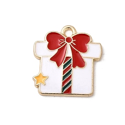 Box Рождественские эмали сплава подвески, золотые, коробка, 19x18x2 мм, отверстие : 1.8 мм