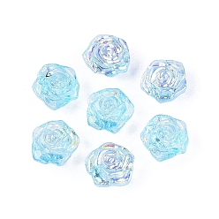 Cielo Azul Electroplate transparentes cuentas de vidrio hebras, camelia, color de ab chapado, medio chapado, el cielo azul, 13x14x8~9 mm, agujero: 1~1.2 mm, sobre 60 unidades / cadena, 20.47 pulgada (52 cm)