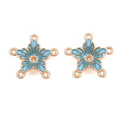 Bleu Ciel Foncé Émail  des connecteurs chandeliers en alliage, fleur, or et de lumière, bleu profond du ciel, 17x17.5x4.5mm, Trou: 1.1mm