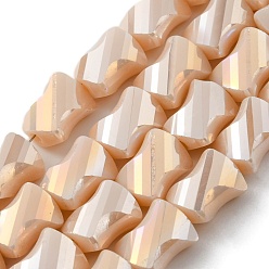 Папайя Оранжевый Гальванические стеклянные бусины, с половиным покрытием цвета радуги, граненый поворот прямоугольника, papayawhip, 10x8x5 мм, отверстие : 1.2 мм, около 50 шт / нитка, 21.26'' (54 см)