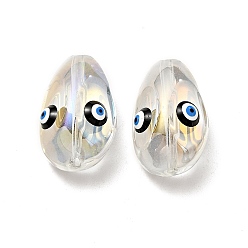 Black Transparent Glass Beads, with Enamel, Teardop with Evil Eye Pattern, Black, 20.5x13x10mm, Hole: 1.2mm
