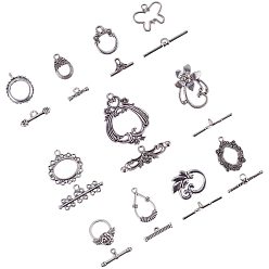 Antique Silver Tibetan Style Alloy Toggle Clasps, Mixed Shapes, Antique Silver, 8.2x8.2x2.7cm, 55sets/box