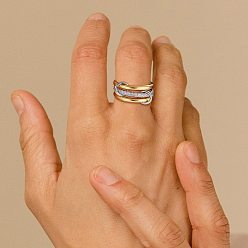 Платиновый & Золотой Латунные микро проложить пальцев кольца кубического циркония, штабелируемые кольца, платиной и золотом, размер США 6 (16.5 мм)