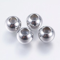 Stainless Steel Color 304 Stainless Steel Beads, Round, with Rubber, Slider Beads, Stainless Steel Color, 8x6mm, Hole: 3.5mm, Rubber Hole: 2.5mm