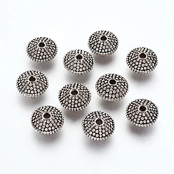 Antique Silver Tibetan Style Alloy Beads, Flat Round, Antique Silver, 11x5.5mm, Hole: 1.5mm