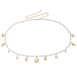 Doré  Chaînes de taille pour femmes, ornées de coquillages naturels, d'étoiles de mer en fer et de pompons en forme de perle imitation., blanc, or, 732mm