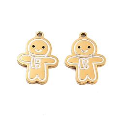 Gingerbread Man Ионное покрытие (ip) 304 подвески из нержавеющей стали, эмалевые подвески на рождественскую тематику, золотые, Колобок, 16.5x12x1.5 мм, отверстие : 1.2 мм