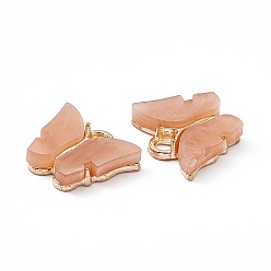 Dark Salmon Acrylic Charms, with Light Gold Tone Alloy Finding, Butterfly Charm, Dark Salmon, 13x14x3mm, Hole: 2mm