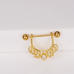 Золотой Кольца для сосков из латуни с прозрачным кубическим цирконием, сосок стремя, золотые, 16.6x18.4 мм