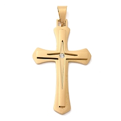 Золотой Ионное покрытие (ip) 304 подвески из нержавеющей стали, с 201 подвесками из нержавеющей стали и стразами, крестик, золотые, 50x29.5x3.5 мм, отверстие : 9x5 мм