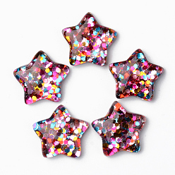Colorful Transparent Resin Cabochons, with Pailette/Sequins, Star, Colorful, 15x16x4.5mm
