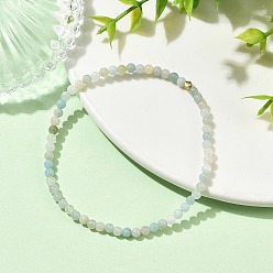 Flower Amazonite 3MM Natural Flower Amazonite Round Beaded Stretch Bracelets with Golden Tone Brass Beads, Inner Diameter: 2.13 inch(5.4cm)