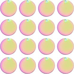 Rainbow Color 20шт. вакуумное покрытие pvd 304 подвески из нержавеющей стали, полированный, штамповка пустой метки, лазерная резка, плоско-круглые, Радуга цветов, 15x1 мм, отверстие : 1.2 мм