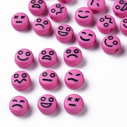 Камелия Непрозрачные акриловые бусины камелии, плоский круглый с черным случайным выражением, 7x4 мм, отверстие : 1.6 мм, Около 3650 шт / 500 г