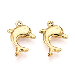Настоящее золото 18K 304 подвески из нержавеющей стали, ионное покрытие (ip), прелести дельфинов, реальный 18 k позолоченный, 17x11.5x3 мм, отверстие : 1.2 мм