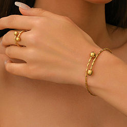 Золотой Наборы из круглых браслетов-манжет и колец из нержавеющей стали для женщин, золотые