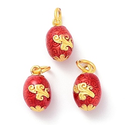 Red Alloy Enamel Charms, with Jump Ring, Golden, Oval Charm, Red, 14x9mm, Hole: 4mm