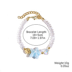 Светло-Голубой Браслеты из стекла и фарфора с морскими звездами и раковинами для женщин, со сплавом и стразами, золотые, Небесно-голубой, 7.09 дюйм (18 см)