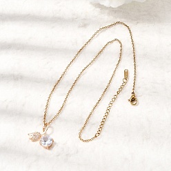 Золотой Подвеска в виде вишни из латуни с прозрачными кубическими циркониями 304 цепочка из нержавеющей стали для женщин, золотые, 16.14 дюйм (41 см)