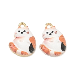 Коралловый Подвески из эмали и сплава, подвески в форме кошки, стойки покрытие, золотые, коралл, 18x13.5x3.5 мм, отверстие : 1.6 мм