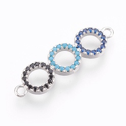 Real Platinum Plated Brass Micro Pave Cubic Zirconia Links, Long-Lasting Plated, Flat Round, Lead Free & Nickel Free & Cadmium Free, Colorful, Real Platinum Plated, 25x7x2mm, Hole: 1mm