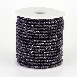 Black Polyester Metallic Cord, with Iron Chains Inside, Black, 4x3.5~4mm, about 18yards/roll