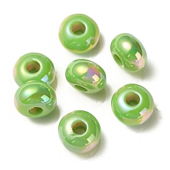 Lime Green UV Plating Rainbow Iridescent Acrylic Beads, Two Tone, Rondelle, Lime Green, 13.5~14x8.5~9mm, Hole: 4.5mm