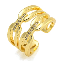 Настоящее золото 18K Кольца-манжеты из латуни с микропаве из кубического циркония для женщин, без кадмия и без свинца, долговечный, реальный 18 k позолоченный, 13.5 мм, внутренний диаметр: 17 мм