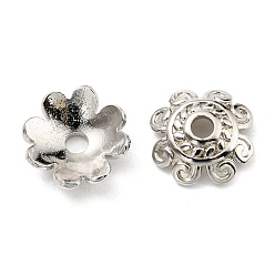 Платина Покрытие стойки латунная крышка бусины, долговечный, без свинца и без кадмия, цветок, мульти-лепесток, платина, 11x3 мм, отверстие : 2 мм